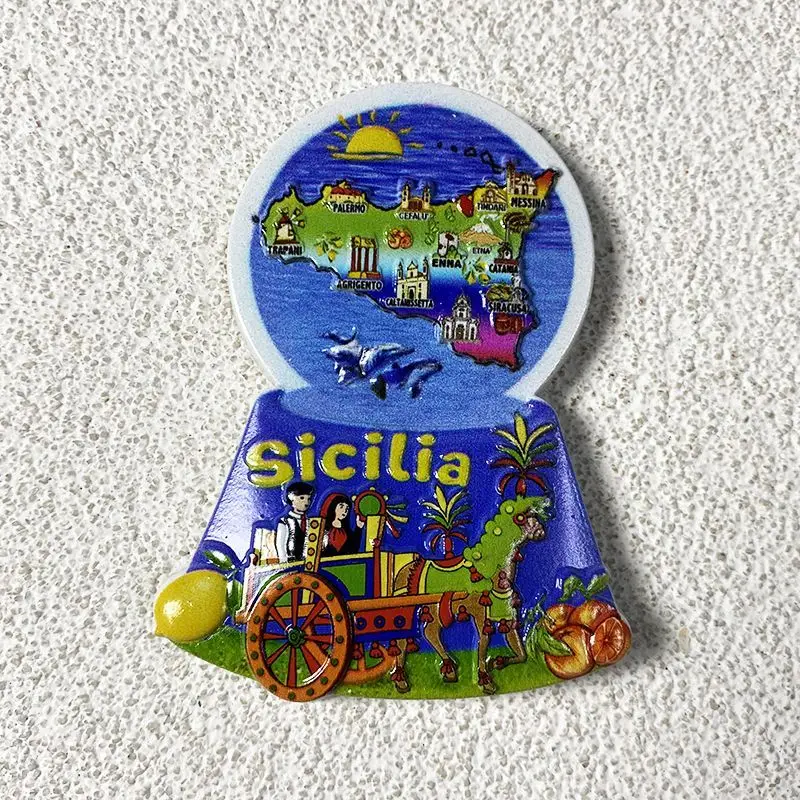 

3D Sicilian Decorative Fridge Magnet - Cute Resin Map with Iconic Landmarks, Perfect for Home & Kitchen Decor, Strong Refrigerat