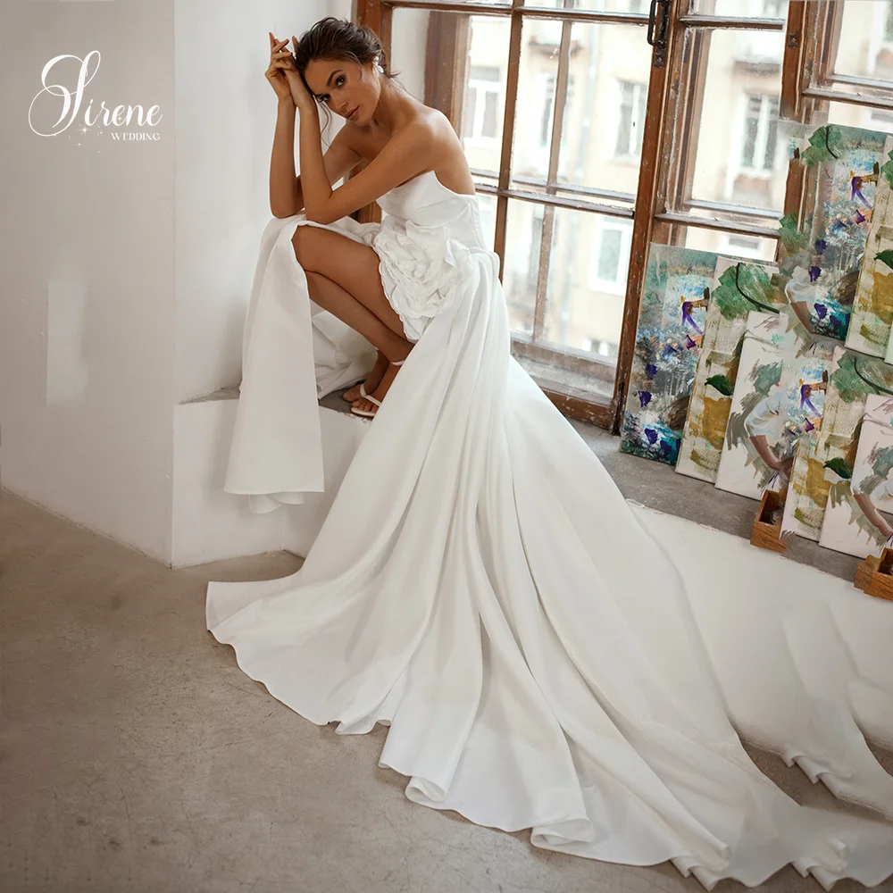 Sirene a-line زهرة ثلاثية الأبعاد فتحة عالية بدون أكمام بدون حمالات بدون ظهر طول الأرض فستان زفاف 2025 بسيط فيستدو دي نوفيا مخصص
