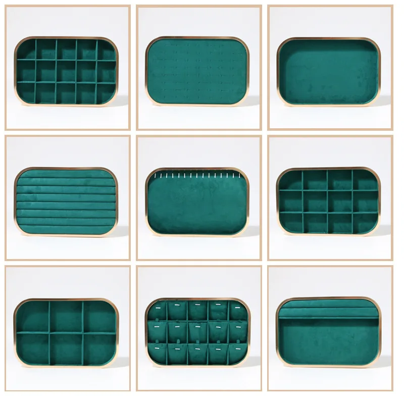 صينية مجوهرات مخملية ذات حواف معدنية، مع جزء داخلي من الألياف الفائقة لتخزين وعرض حلقة القلادة، وعداد البيع بالتجزئة، ومعارض المجوهرات #6