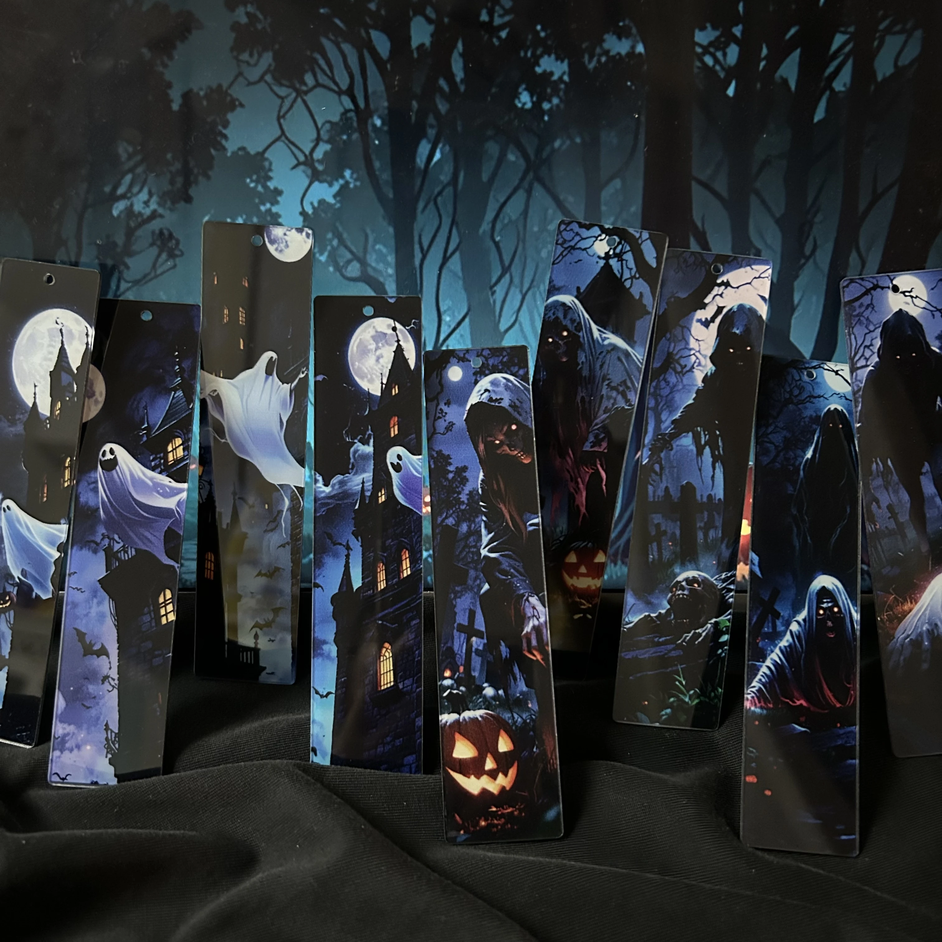 10 stücke Acryl Lesezeichen Student Lernen liefert Briefpapier Geschenke Dekor Geschenke Buch Büro Halloween Geist Muster