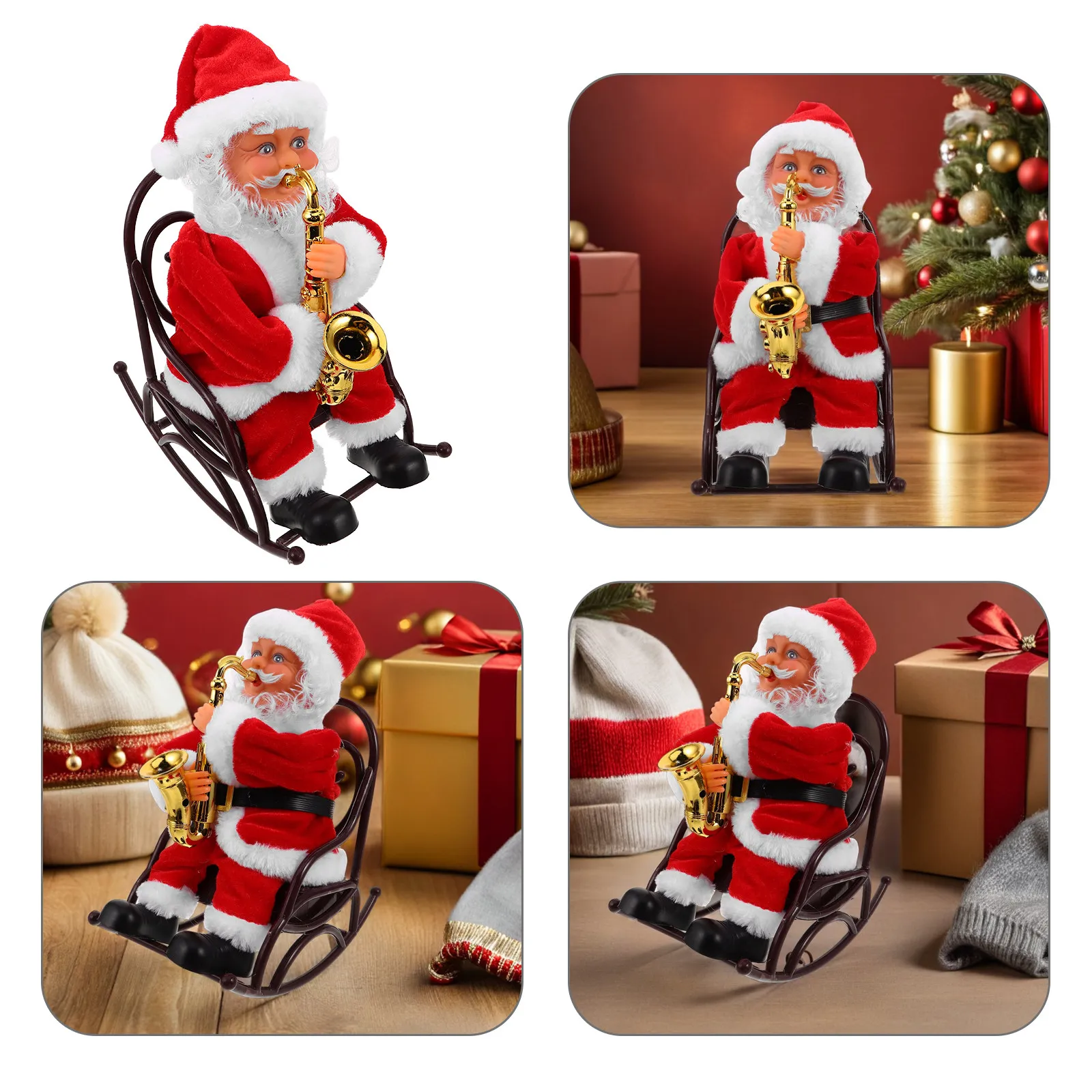 Electric Musical Santa on Rocking Wheelchair Christmas Decoration with Festive Sound Effects for Party Favor Xmas Ornament