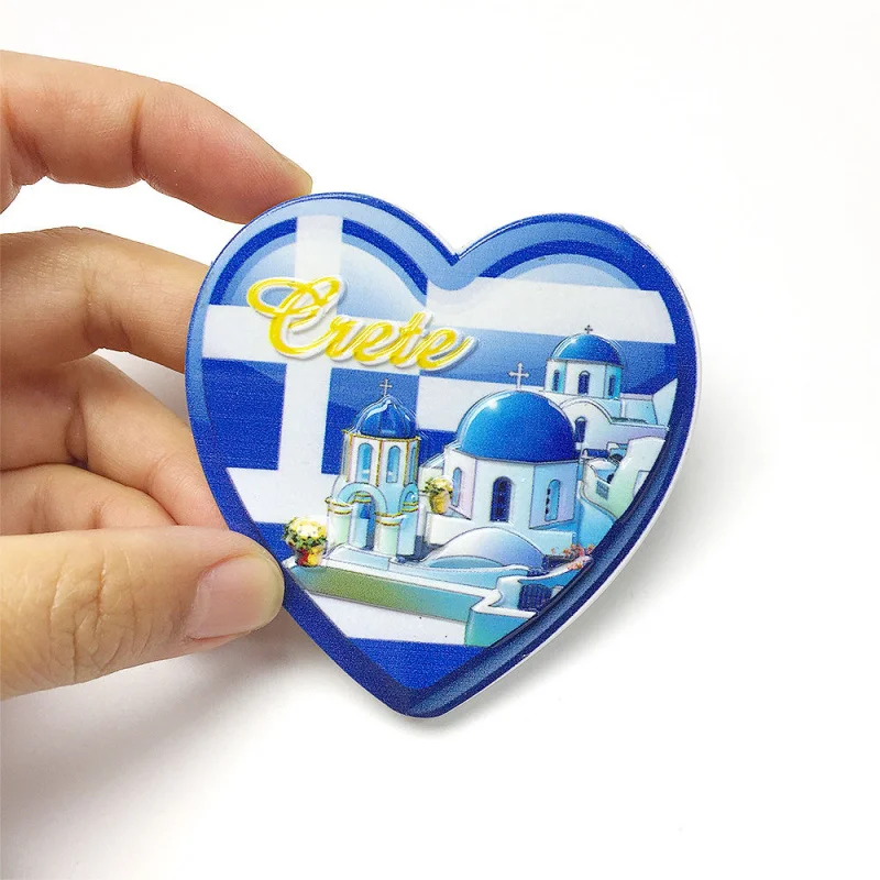 

Santorini, Greece Creative Blue Roof Church Heart-Shaped Magnetic Fridge Magnet3dTravel souvenirs and home decorations