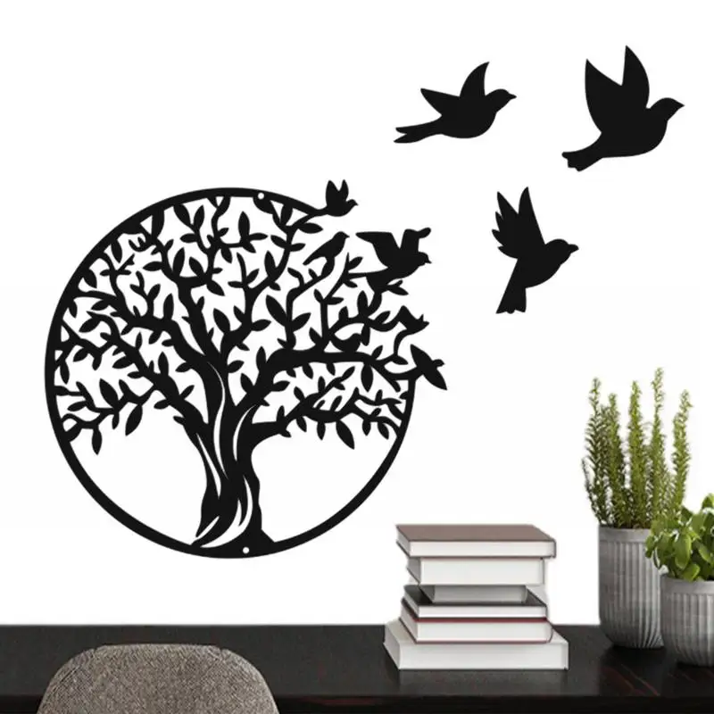 

Metal Tree Wall Art Tree And Bird Silhouette Iron Wall Art Family Tree Metal Wall Decor Home Decoration Living Room 11.8'Decor