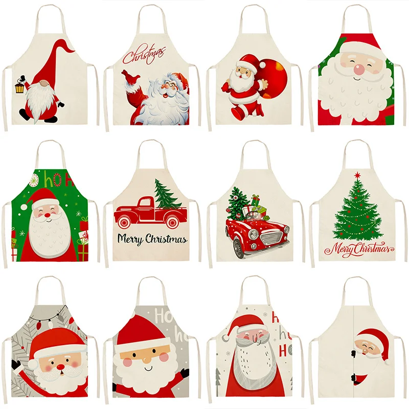 Christmas Santa Claus Print Cleaning Apron Adult Bib Cafe  Home Cooking Kitchen