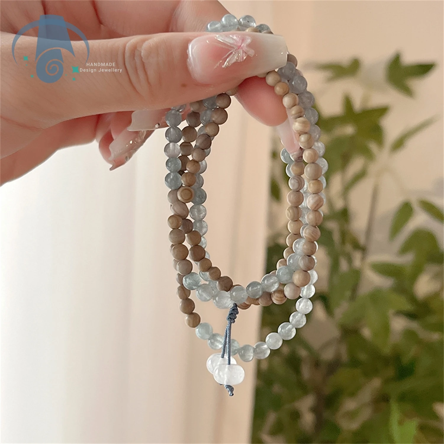 

Браслет из деревянных бусин с натуральным драгоценным камнем, новые многослойные штабелируемые браслеты в китайском стиле для женщин, регулируемый модный подарок ﻿