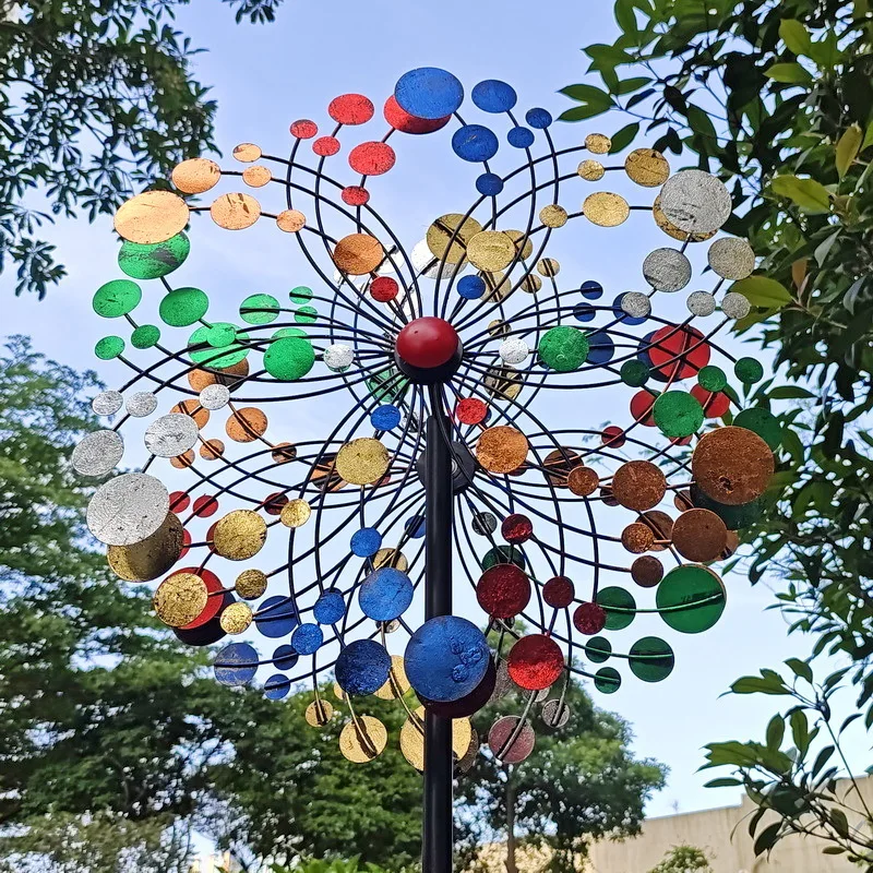 Hand-Painted Round Dot Windmill Double-Sided Rotating Metal Pinwheel Stylish Garden Spinner Vibrant Scenic Spot Decoration