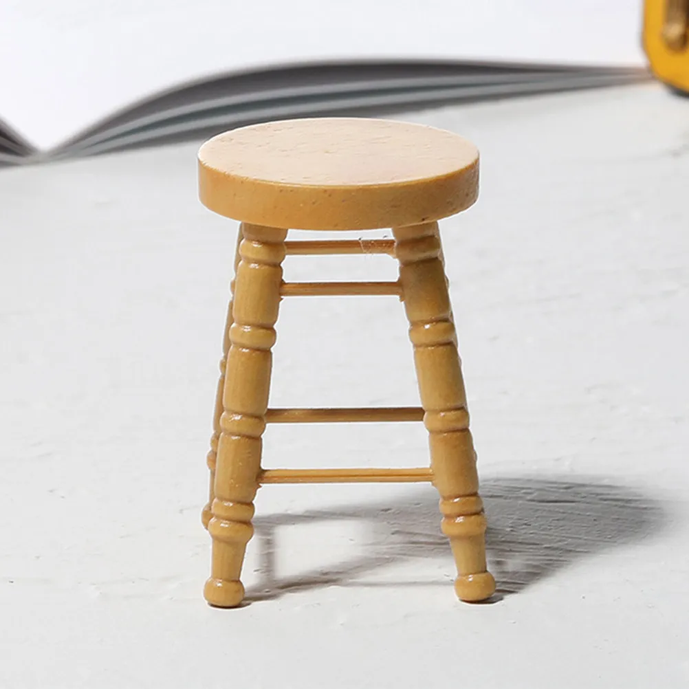 

Miniature Wood Round Stool Dollhouse Furniture High Leg Small Size Natural Texture Realistic Mini Decor for Kitchen Living Room
