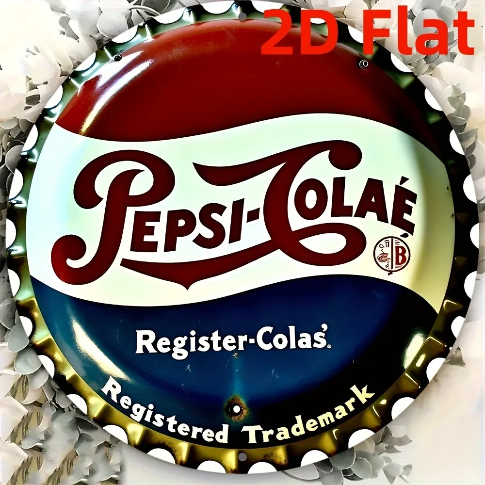 Tin Sign - Vintage Durable Metal Plaque Wall Decor, Pepsi-Cola Retro Bottle Cap Themed Home Office Bar Man Cave Wall Art