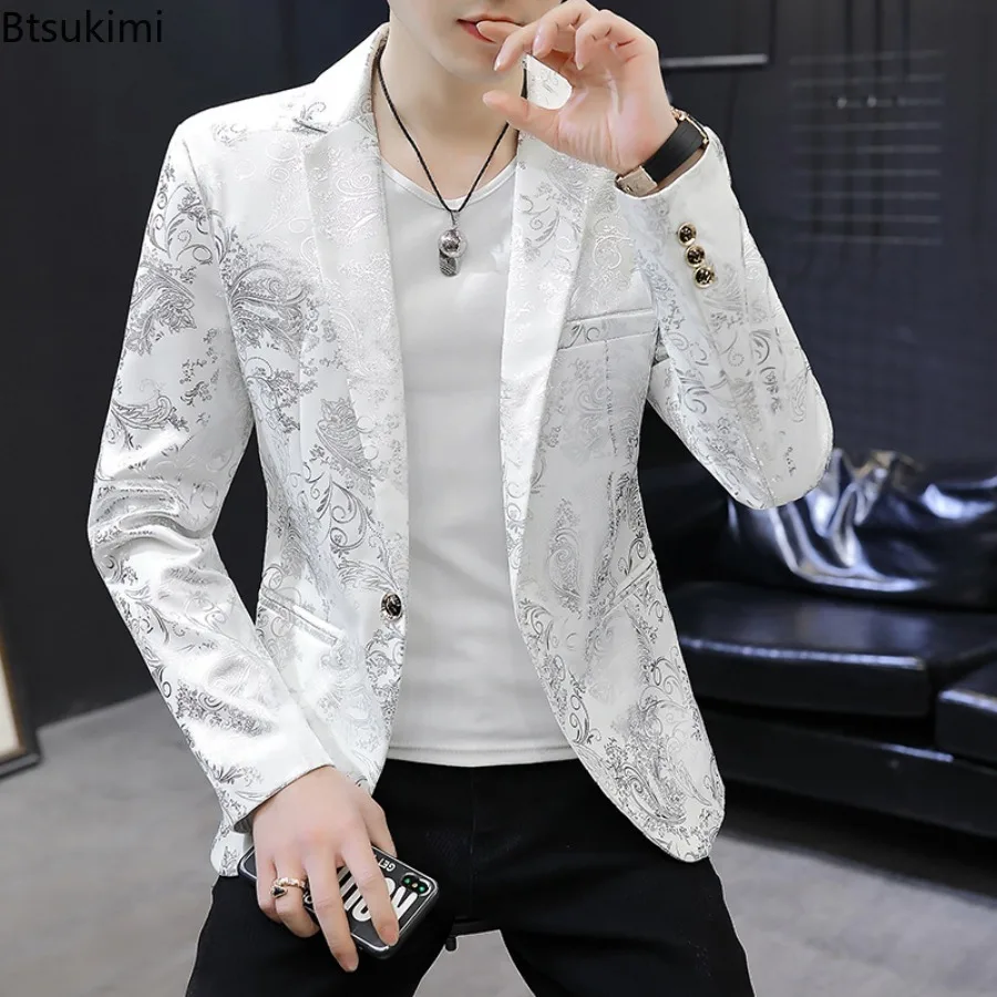 

2025 New Men's Blazer Fashion Casual Boutique Business Bronzing Design Evening Dress Suit / Male Slim Fit Blazers Jacket Coat