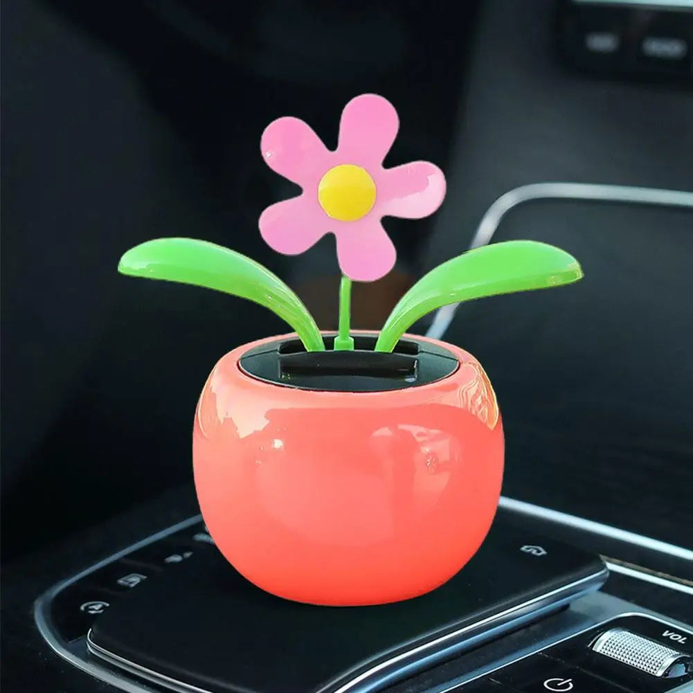 Car Solar Moving Head Flower Solar Dancing Sunflower Toy Solar-Powered Automatic SwingApple Blossom Car Office Decor Ornament