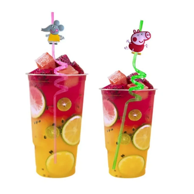 10pcs Anime Character The Peppa Pig Family Reusable Straw Party Decoration Holiday Gifts Children\'s Birthday Party Supplies