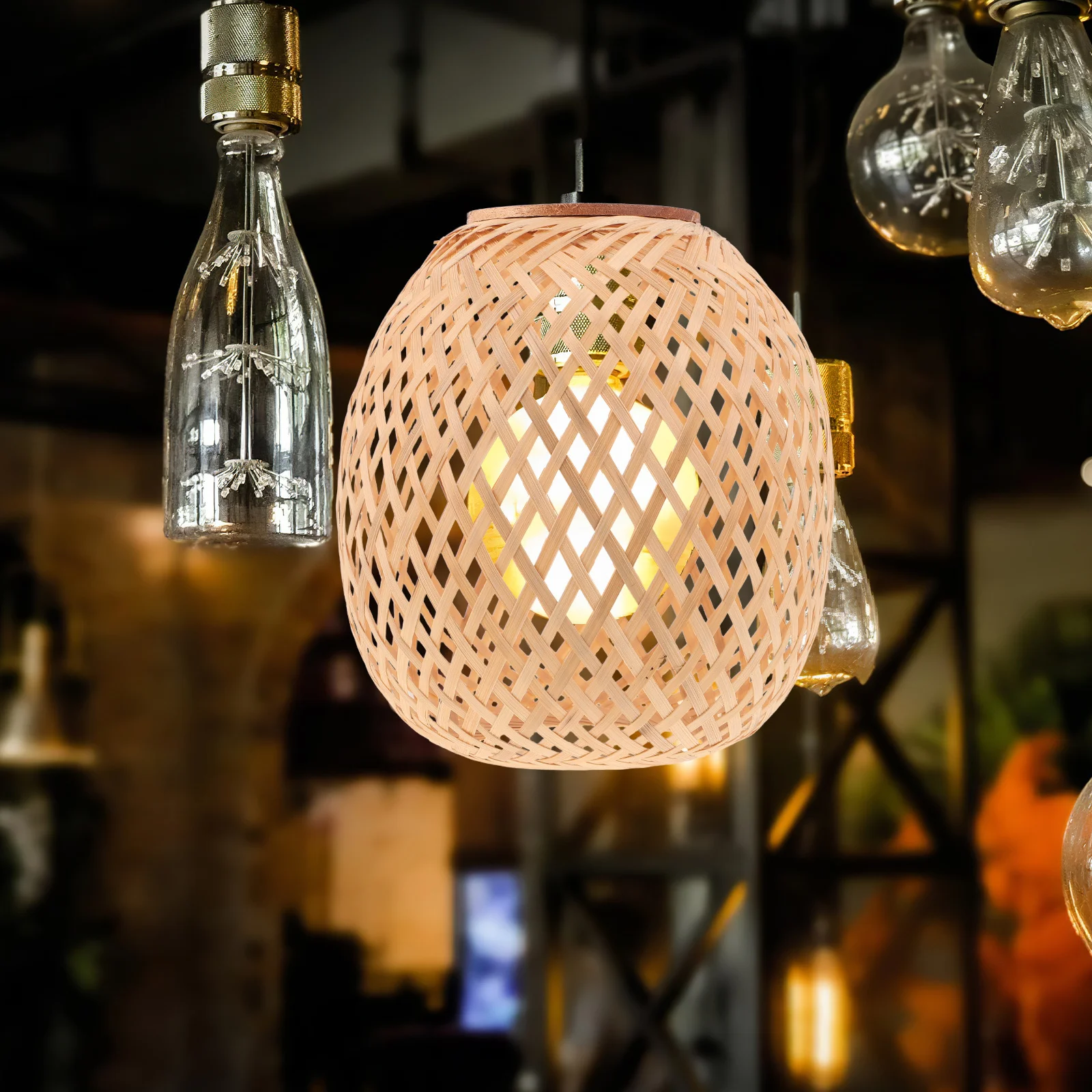 Abażur bambusowy ręcznie pleciony, rustykalny abażur wiszący, lampka w stylu vintage, osłona na lampę do jadalni, sypialni, dekoracja w stylu farmhouse.