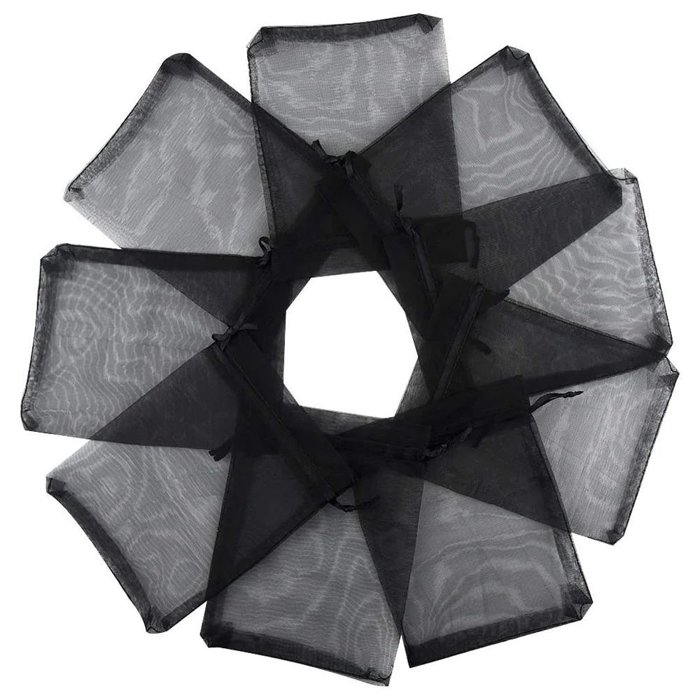 50pcs Organza Black Drawstring Bags For DIY Gift Party Jewelry Pouches Storage Packaging Accessories Supplies Small Businesses
