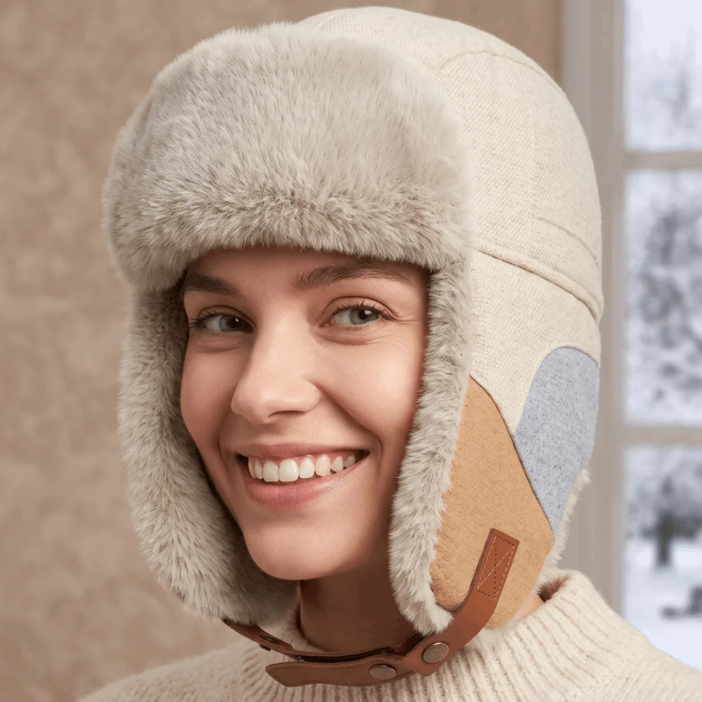 Color Block Winter Trapper Hat Fleece Lined Thick Thermal Windproof Winter Hat Wind Resistant Cold Proof Patchwork Ski Cap