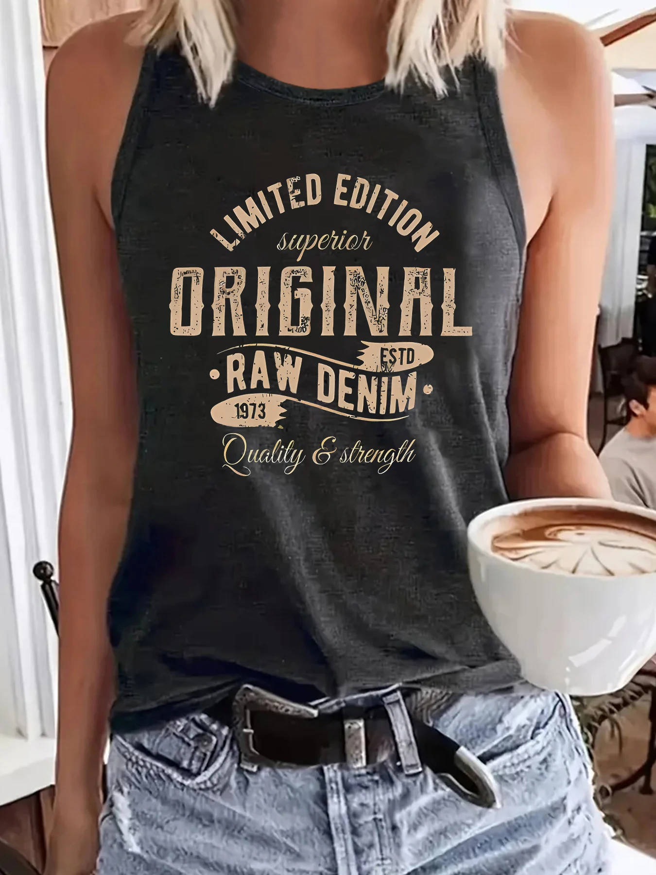 Ärmelloses Sommer-Tanktop für Damen, Vintage Limited Edition 1973 Retro-Buchstabendruck, Distressed-Text, lässige Alltags-Workout-Weste – Detail 1