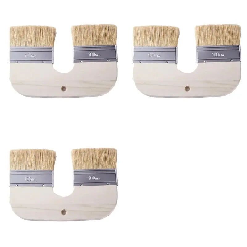 QWE-3X Limewash Paint Brush Natural Bristle - 4 Inch Wide U-Shaped Double Brush For Limewash On Brick And Interior Walls