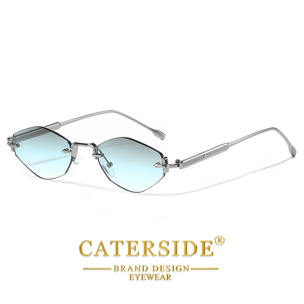 CATERSIDE Herren-Sonnenbrille ohne Rahmen, hochwertiger Polygon-Metallrahmen, Y2K-Sonnenbrille, Damen-Party-Outdoor-Brille, UV400 – Detail 7