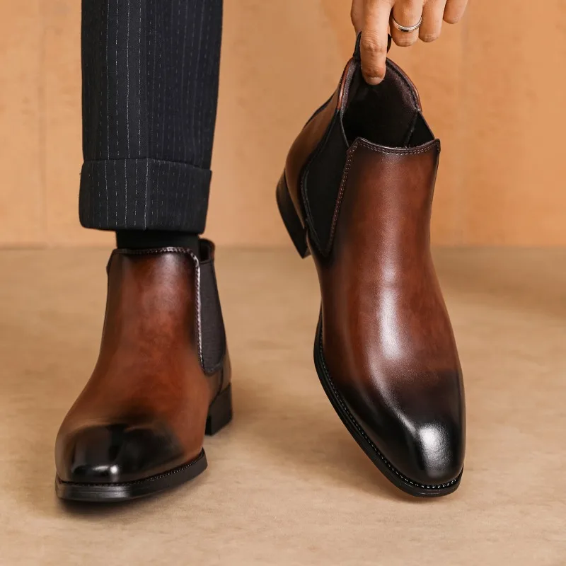 

New Winter Men's Genuine Leather Luxury Chelsea Boots, Men's Outdoor Warm Boots, Men's Classic Chelsea Shoes.