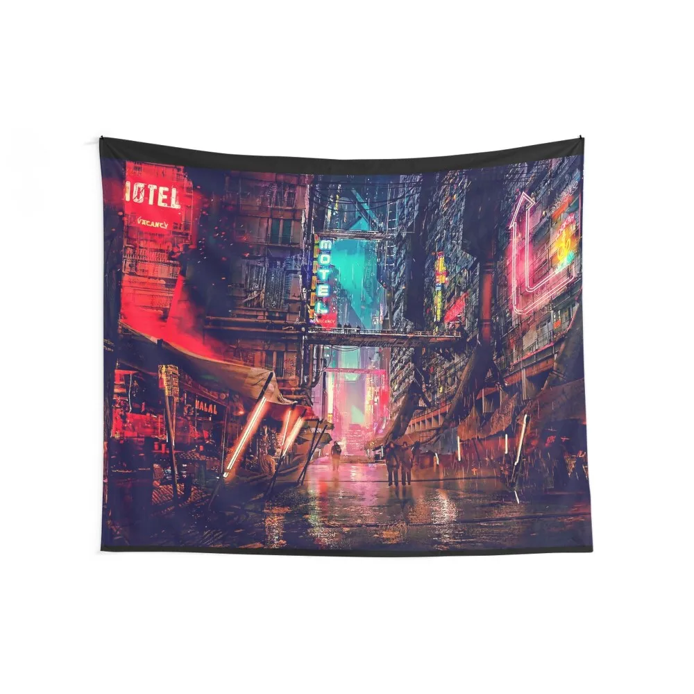 Anime Cyberpunk Downtown Tapestry Bedrooms Decor Living Room Decoration Wall Art Japanese Room Decor Tapestry