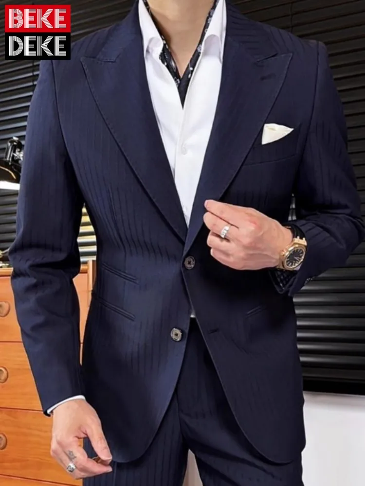 

New Men Banquet Suits Set Slim Fit Single Breasted Business Gentleman Suit Wedding Blazers Matching Set Full Length Pant Outfits