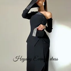 Heyday One Shoulder Customized Formal Party Dress Saudi Long Elegant Button Crepe Ankle Length Evening Dresses Luxury 2024