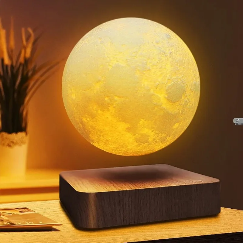 

Magnetic Floating Rotating Moon Lamp with Wooden Base, 3 Color Temperature LED Night Lights of Print 3D for Unique Gifts, Room
