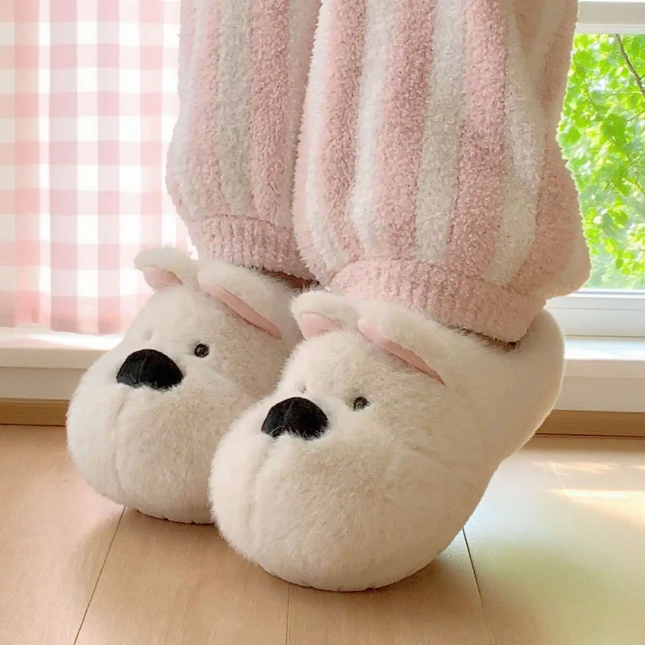 New Fashion Women's Fluffy Slippers Funny Xmas West Highland White Terrier Dog Slippers Matching Cotton Slippers Christmas Gifts - Image 4