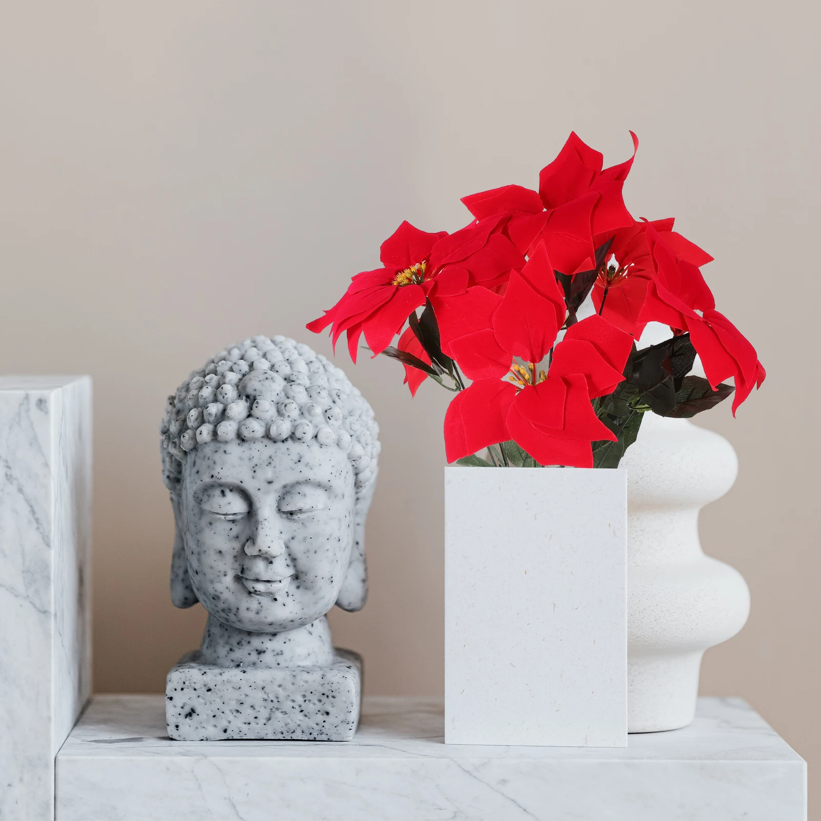 

2pcs Red Poinsettia Bushes Christmas Floral Arrangements Artificial Xmas Decor For Home Office Hotel Tabletop Centerpiece