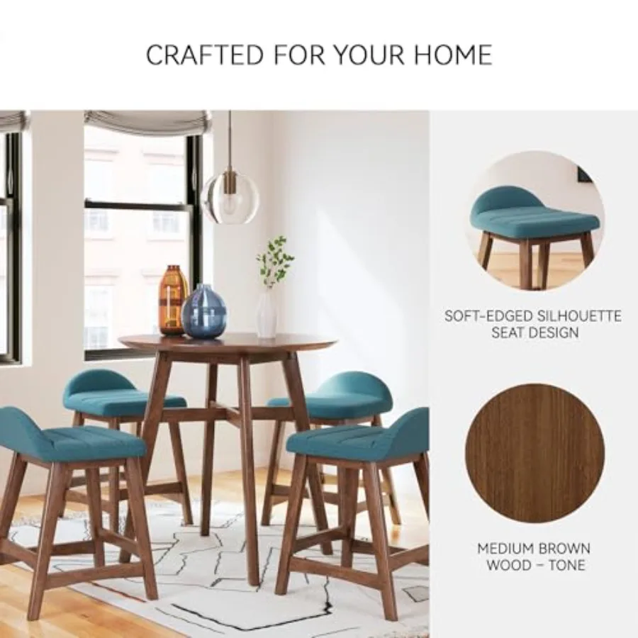 Lyncott المعاصرة 24.25 "ارتفاع المقعد ارتفاع العداد منجد بار البراز مع وسادة إسفنجية 2 عدد النسيج الأزرق الصلبة الصلبة #5