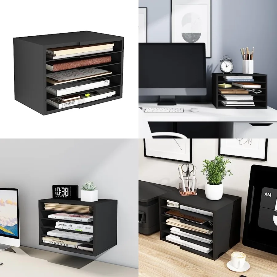 

Desktop File Sorter with 4 Adjustable Shelves for Home and Office, Paper Letter Tray Organizer Wall Mount