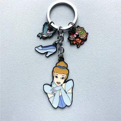 Disney Cinderella Princess Mulan Tiana Series Anime Cartoon Metal Keychain Gifts for woman girl