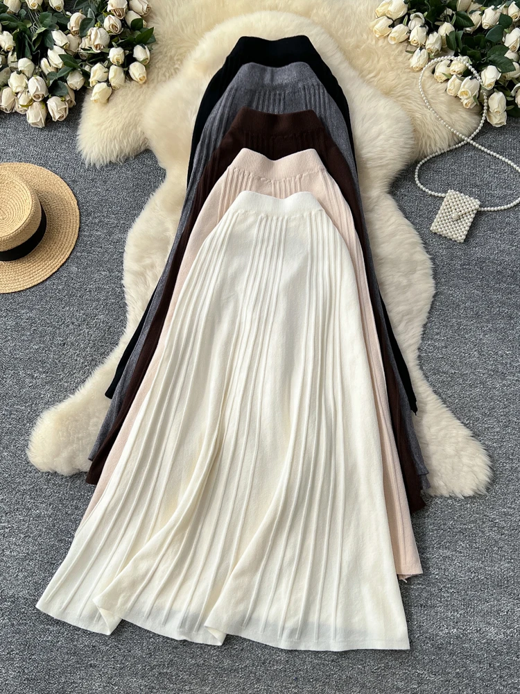 

Korean Sle High Waist Knitted Midi Skirt Women's Autumn Winter New Inner Leopard Print Drapey Feel f Length Skirt