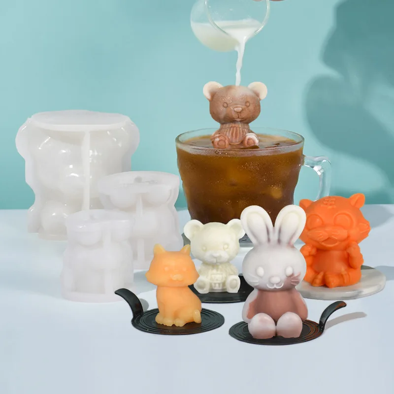 Cub Ice Cube 3D Resin Silicone Bear Cake Mold 3D lattice Cat tiger Dog ice Chocolate Mold Animal Diy Glue Drop Mold  image 2
