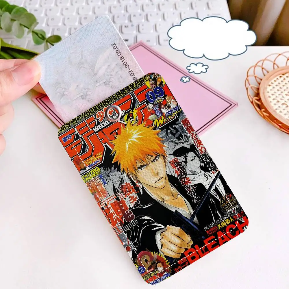 Anime Bleach 1Pc Access Card Case Leather Card Holder Keychain Key Ring Door Access Tags ID Card Case Keychain