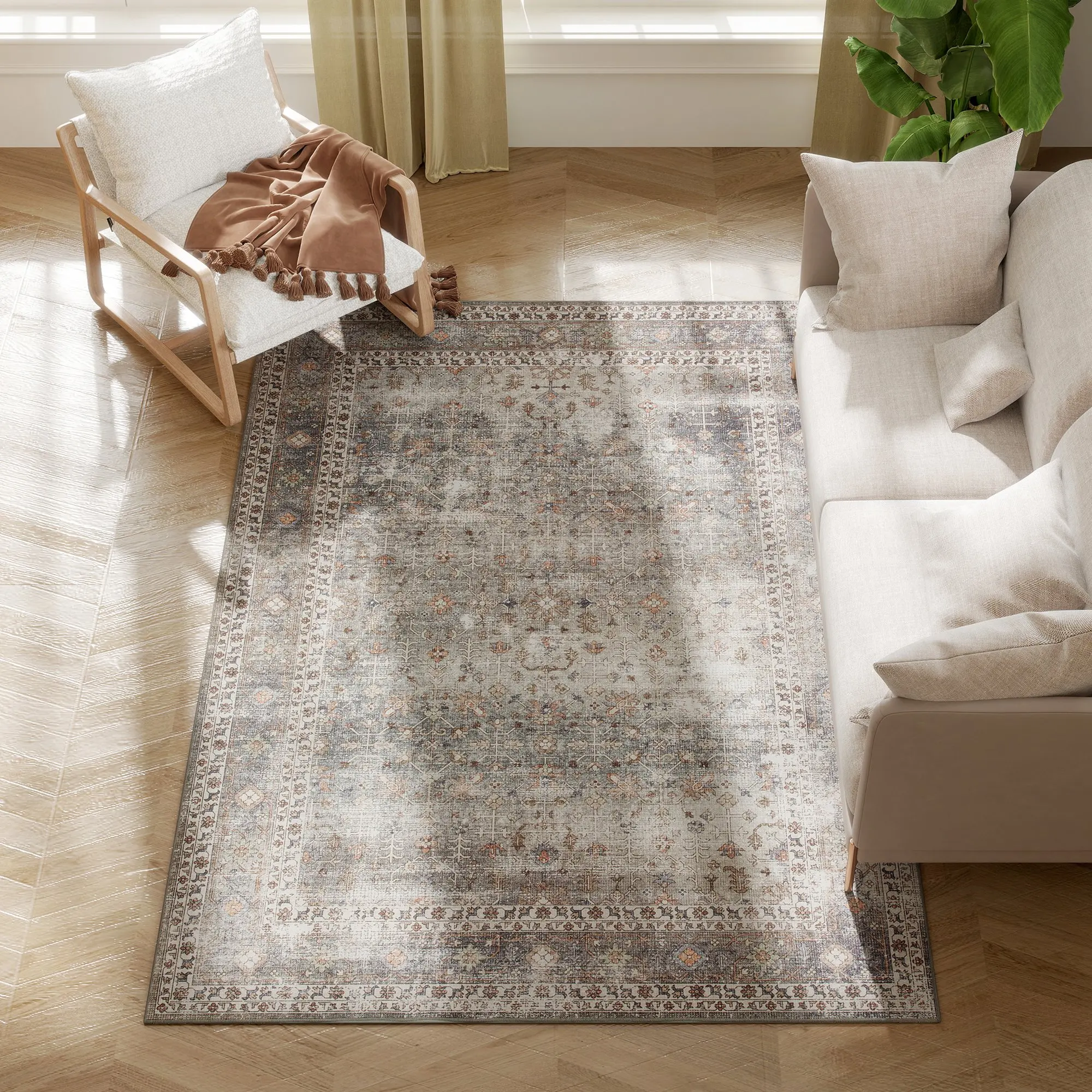 Homcom Area Rug 4X6 Machine Washable Non-Slip Foldable Dark Mixed-Brown