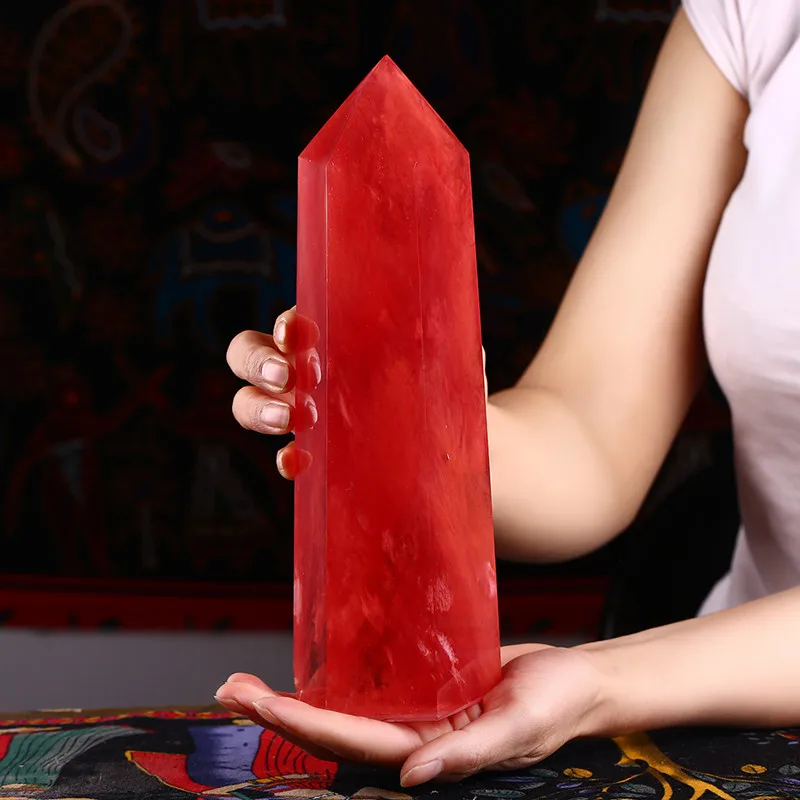 Natural Red Smelting Stone Quartz Crystal Point Wand Hexagonal Obelisk Reiki Healing Gemstone Mineral Rock Decor Jewelry