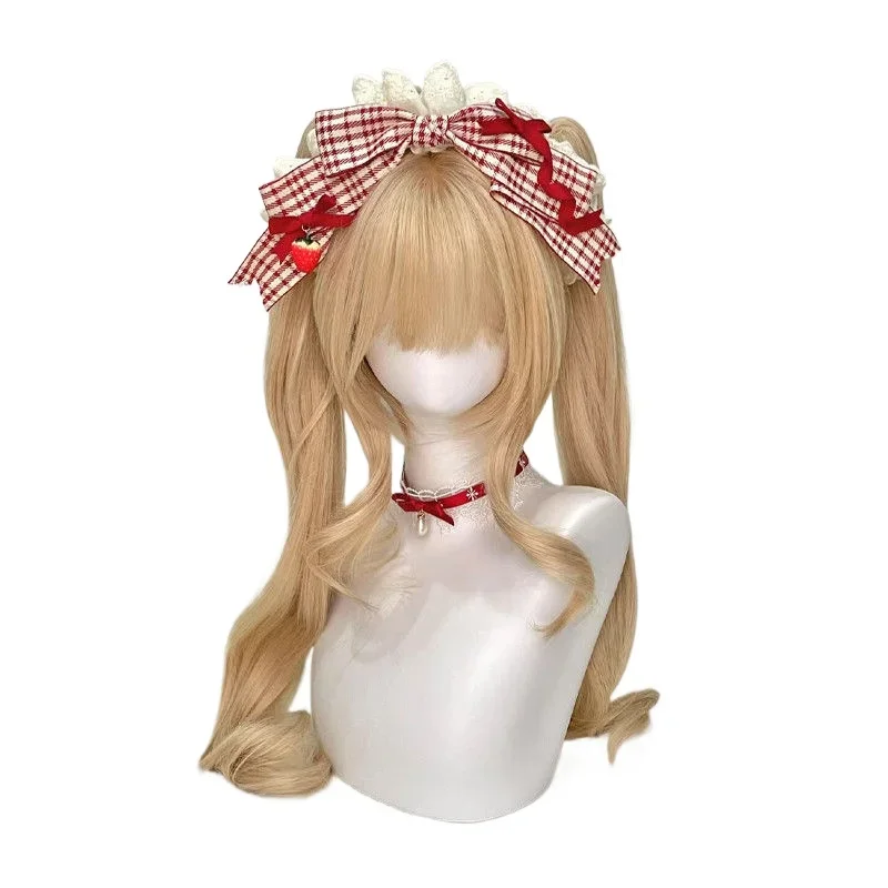 

Wig Female Platinum Long Curly Hair Sweet Less Lolita Double Ponytail Full Headgear