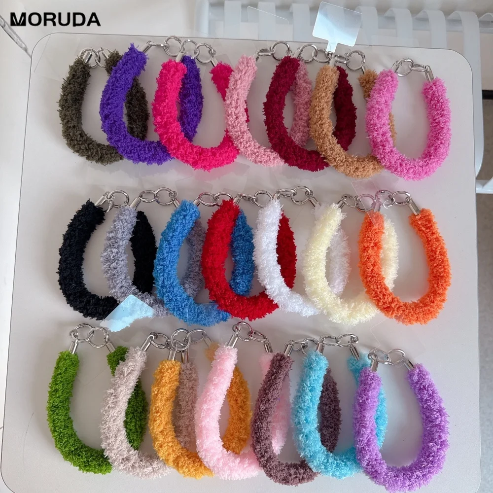 

Яркий однотонный плюшевый короткий ремешок для мобильного телефона, меховой ремешок на запястье, зимняя теплая веревка для чехла телефона, универсальный