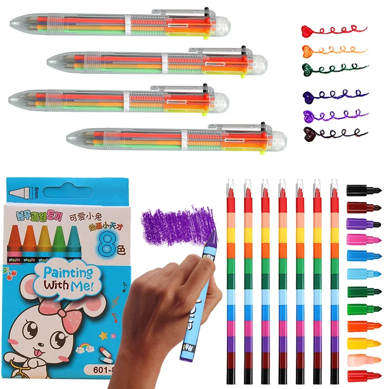 

Принадлежности для рисования Шариковая ручка 6 в 1, 8 цветов, карандаш в штучной упаковке, 12-цветные строительные блоки, карандаш, многофункциональные аксессуары для граффити ZYF