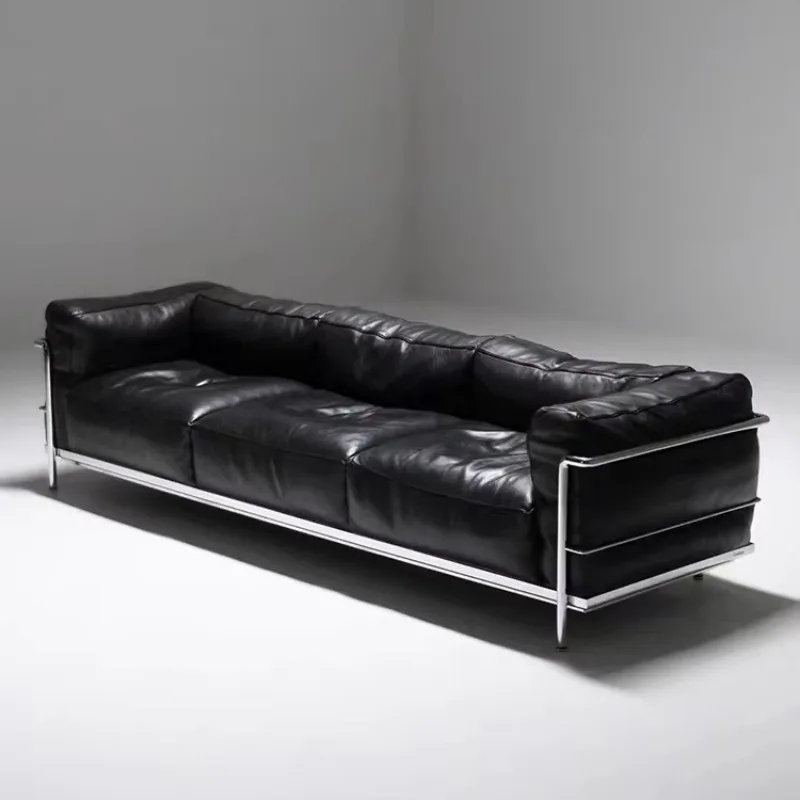 

2025 Nordic Luxury Sofa - Black Leather 3 Seat Living Room Sponge Pad | Factory Direct Sales