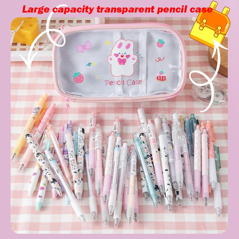 Imagem -02 - Estojo Transparente de Grande Capacidade Bolsa dos Desenhos Animados Bolsa de Lápis Impermeável para Meninas Artigos de Papelaria Kawaii Camadas