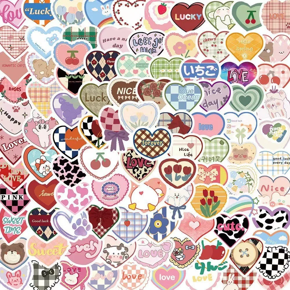 100 pièces mignon dessin animé amour coeur autocollants Kawaii bonbons couleurs autocollants Scrapbooking journal autocollants école bureau papeterie