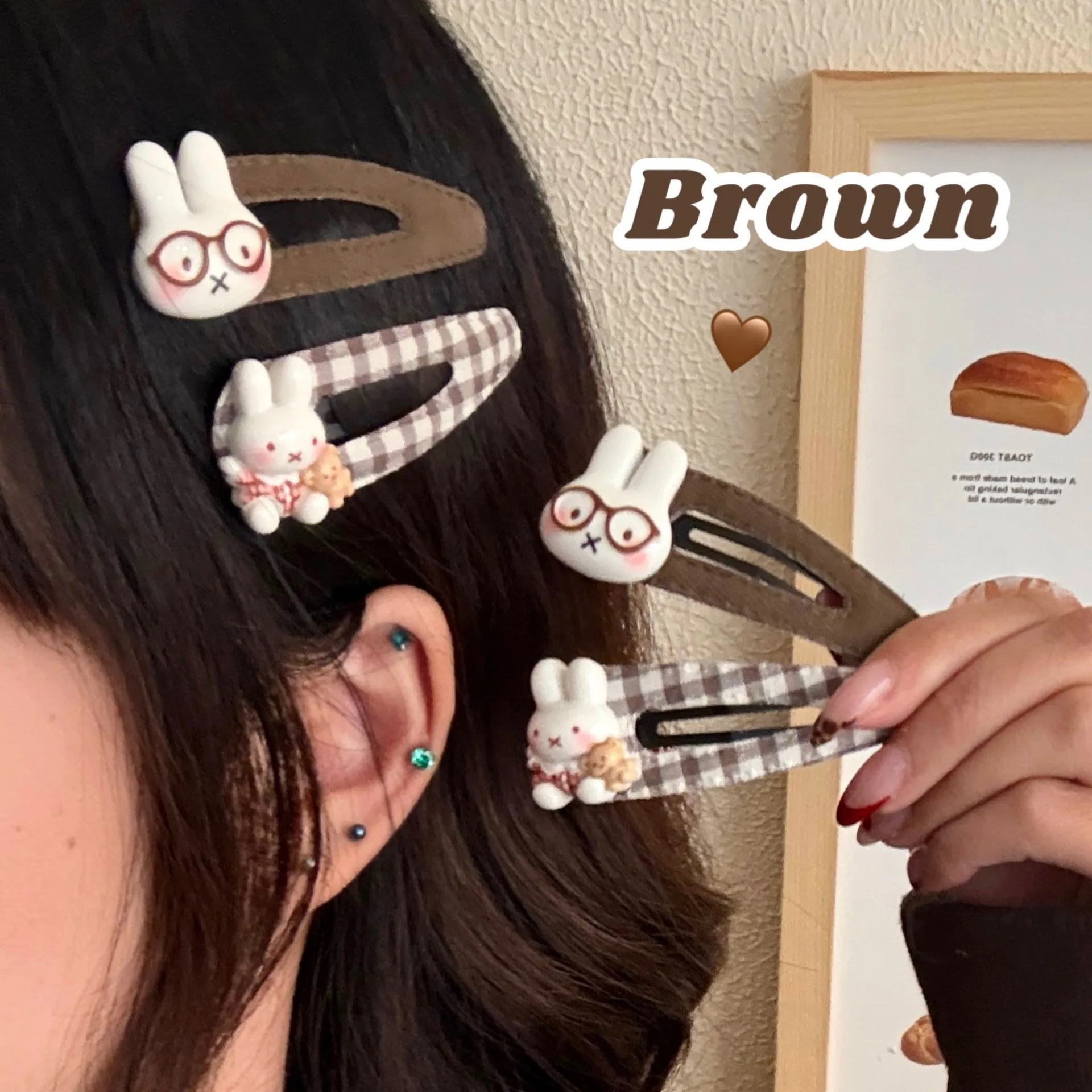 2/4 Pcs Cute Miffy Rabbit Checkered BB Clip with Side Sweet Cartoon Bye-bye Clip Miffy Merchandise