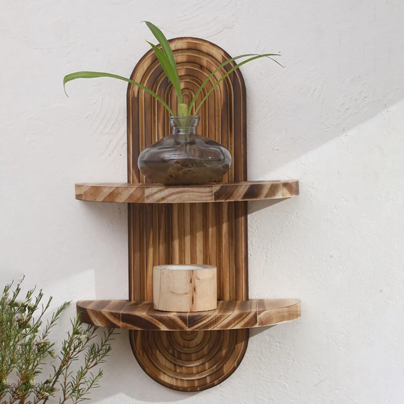 Geometric Wall-Mounted Shelf Rustic Wood Bedroom Kitchen Bathroom Farmhouse Decor Small Shelf Toilet Springs Home Décor-AD23 view 5