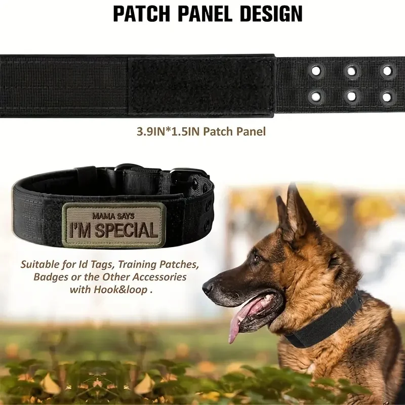 Tactical Pet Dog Collar with Five-Level Adjustable Buckle for Large Dogs, Suitable for Leash Use view 5