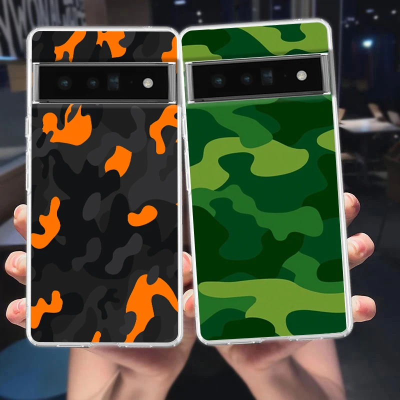 Camouflage Camo Phone Case Cover for Google Pixel 8 7 6 5 4 4XL Shockproof Silicone 7A 6A 5A 4A 3A 3AXL Pro 5G Transparent Shell