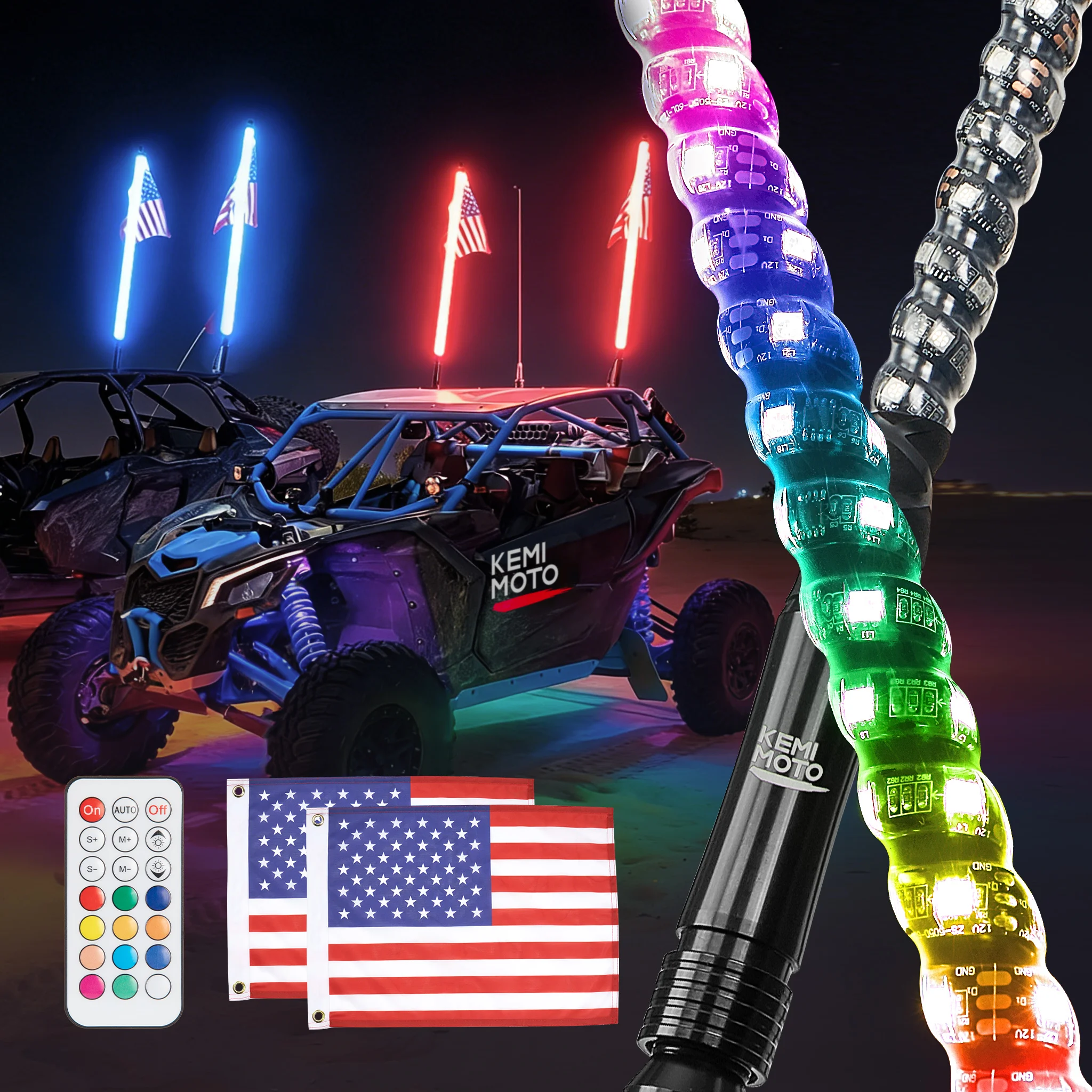 

KEMIMOTO UTV ATV 2ft Whip Lights RF Remote Control IP67 Waterproof Compatible with Polaris RZR for Can-Am Maverick X3 Commander