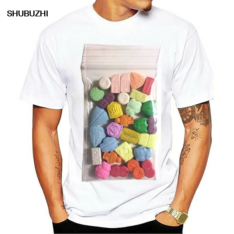 80's Rave Music T Shirt Ecstasy Pills XTC Cocaines Drugs mens t-shirts camisetas masculino 90's personality Tee shirt homme Tops