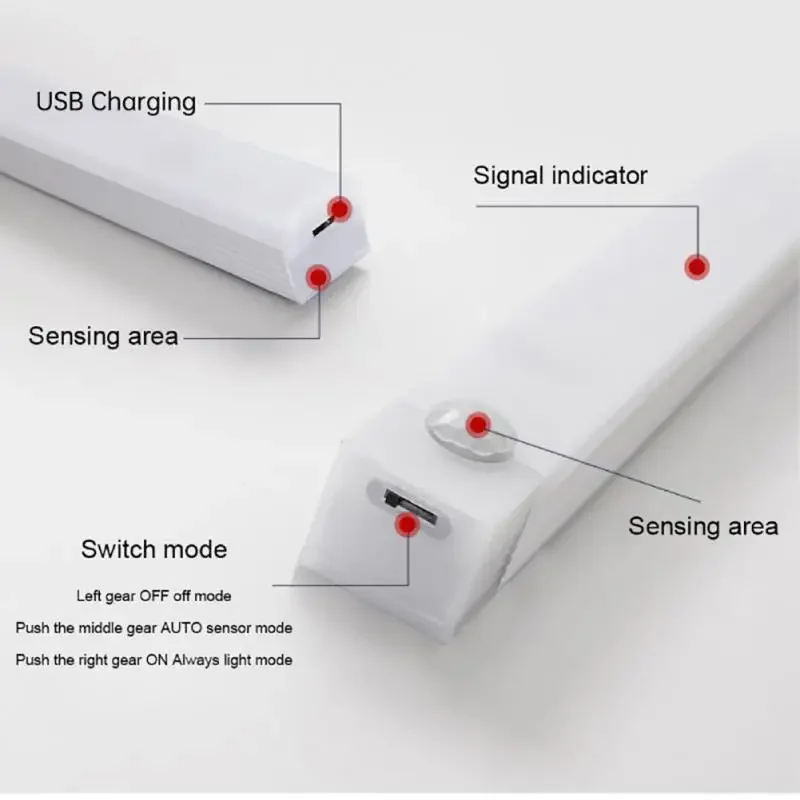 مصباح ليلي LED لاسلكي مستشعر الحركة ، مصباح USB قابل لإعادة الشحن ، خزانة ، مطبخ ، خزانة ملابس ، غرفة نوم