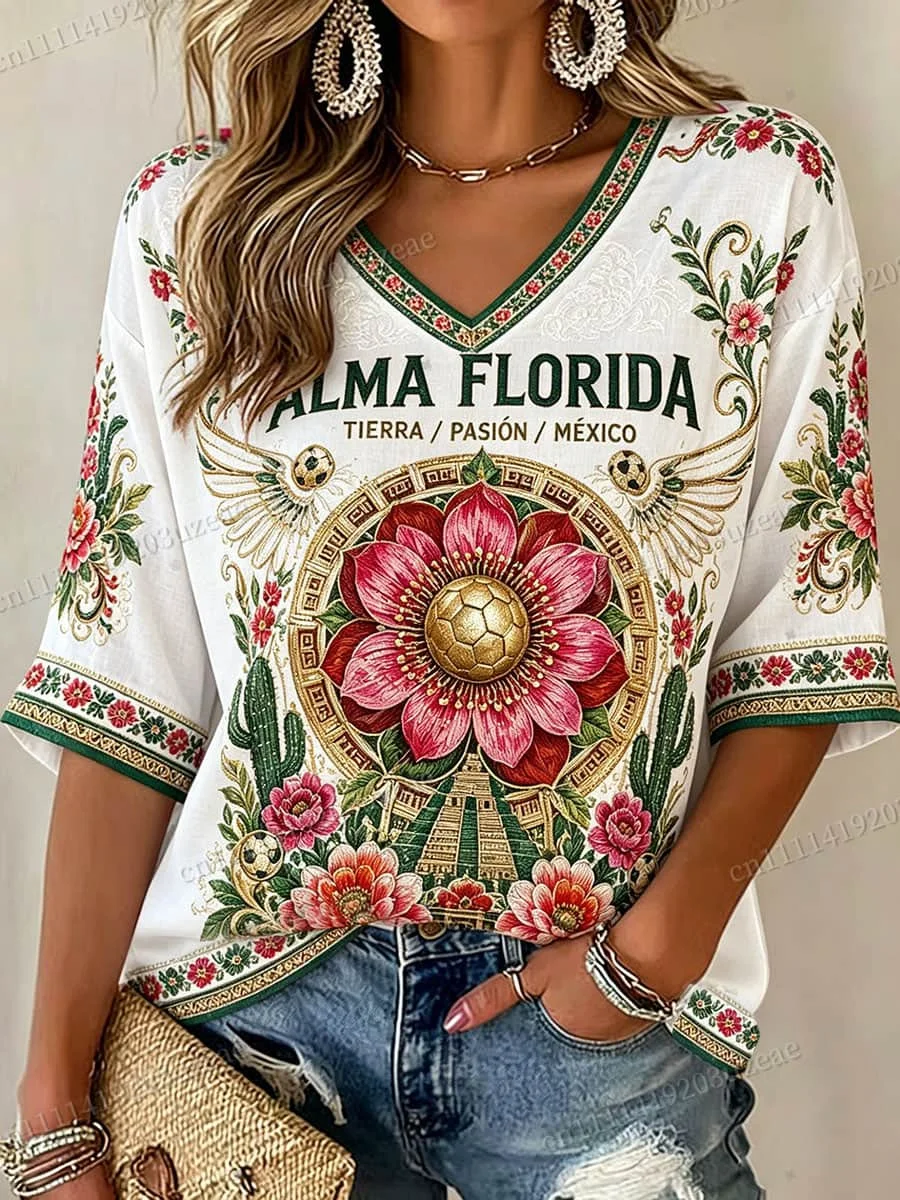 2026 Summer Mexico Football Fan T-shirt Women Short Sleeved 3D Printed Breathable Quick Drying Street Wear Casual Football Shirt